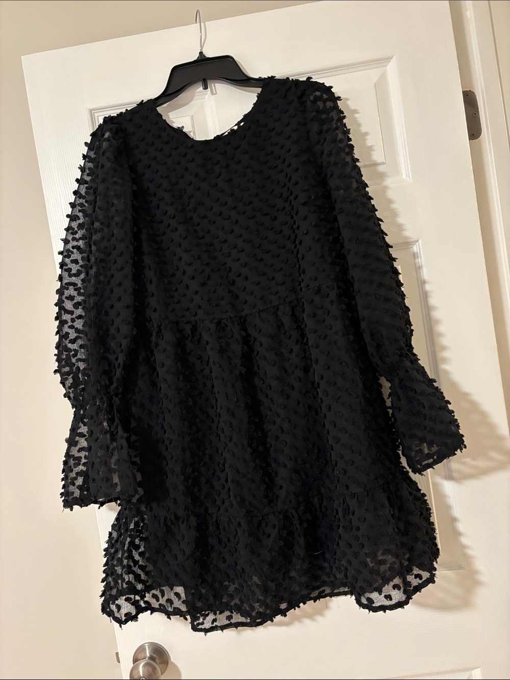 Juniors Black Textured Dot Long-Sleeve Party Dress